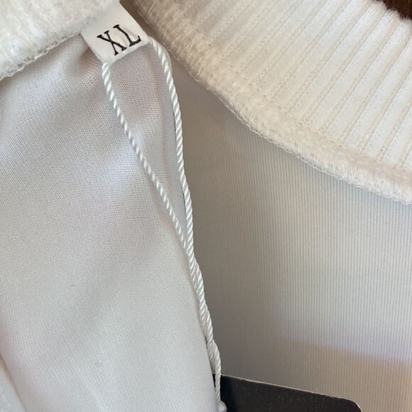 Dressmecb White Ribbed Knit Long Sleeve High Neck Bodycon Bust Panel Dress - Picture 6 of 6